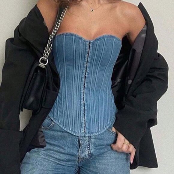 Blue Elegant Women's Tube Top - Picture 2 of 5